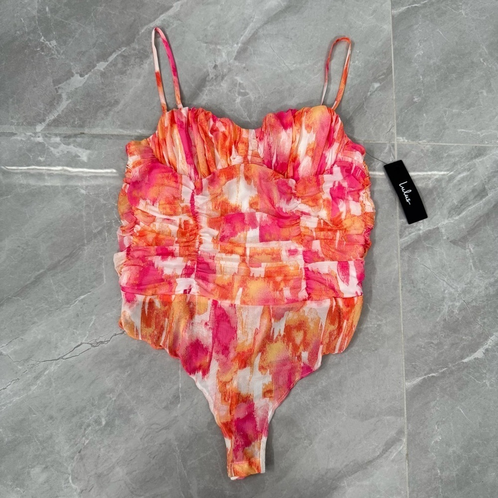 Women’s Lulus Watercolor Colorful Spaghetti Strap Open Back Bodysuit Size XL